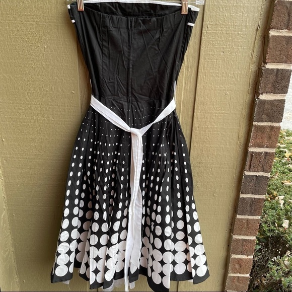 Strapless black and white polkadot circle skirt dress | Ruby rox 3 - Picture 4 of 7